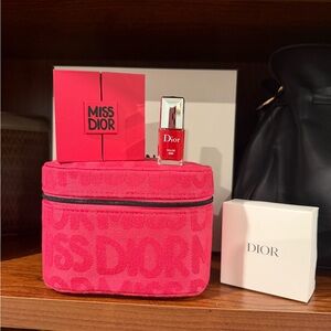Dior Red Cosmetic Set with Nail Polish and perfume bottle